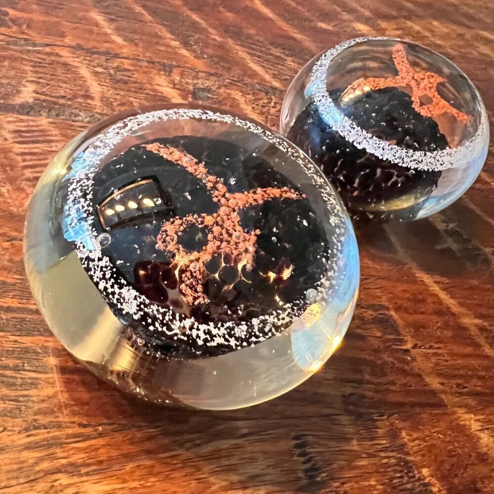 2 Abstract Handblown Paperweights